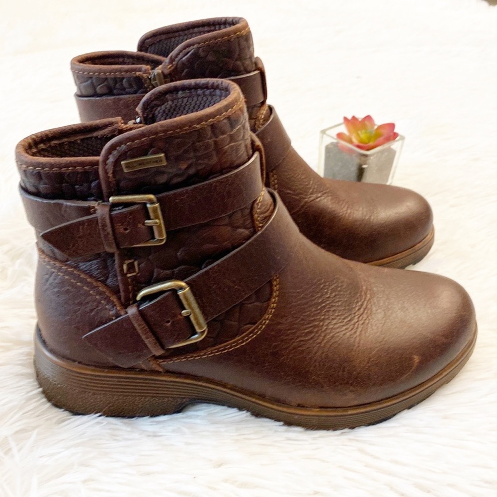 NEW BLONDO x Zappos | Brown leather waterproof heel combat ankle boots women 6 - Picture 2 of 9